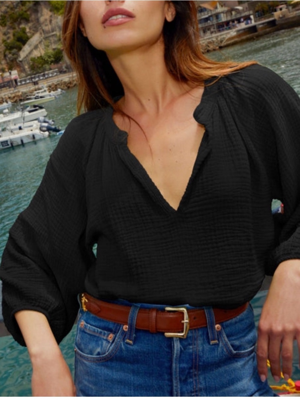 Nation LTD Black V-Neck Peasant Tunic